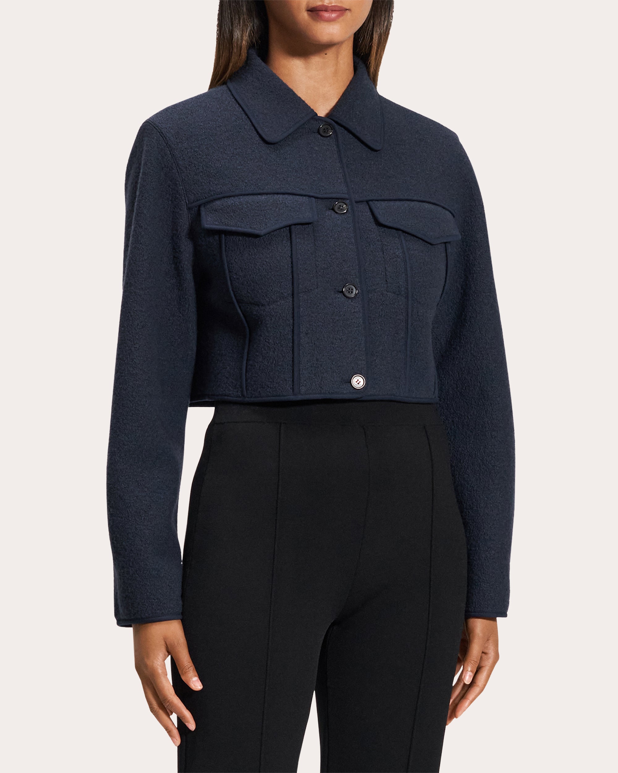 Wool Bouclé Cropped Trucker Jacket