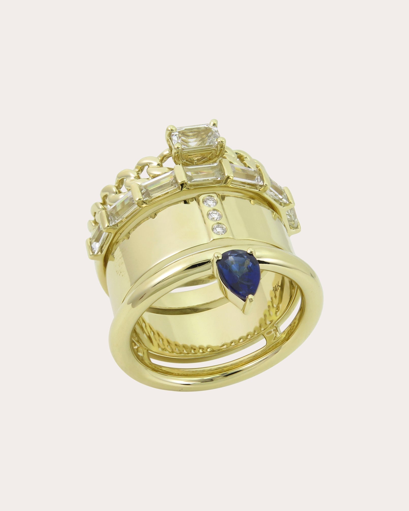 Type Stack 14K Gold Sapphire and Diamond Ring