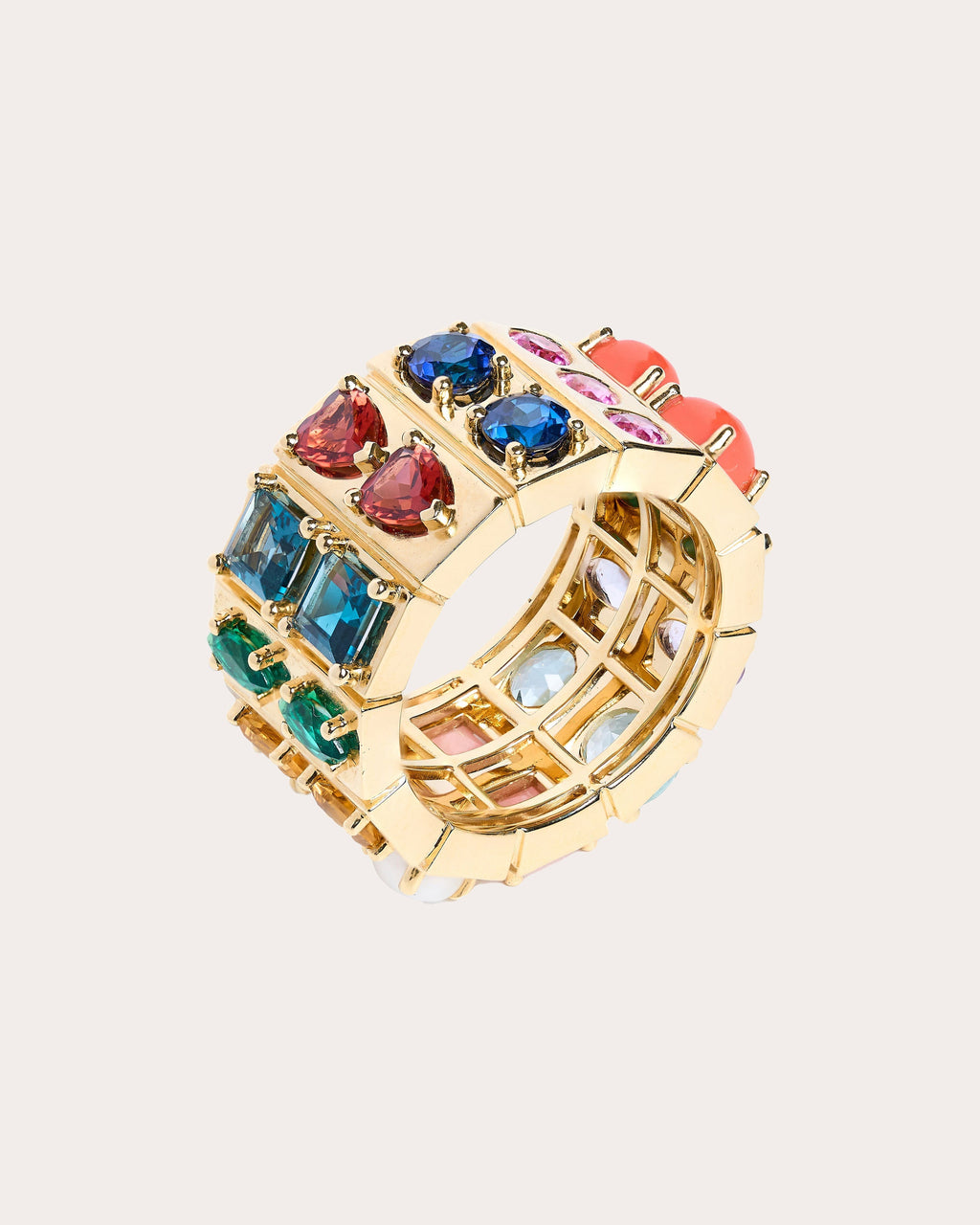 l'Ego 14K Gold Pearl and Multi-Stone Cigar Band Ring