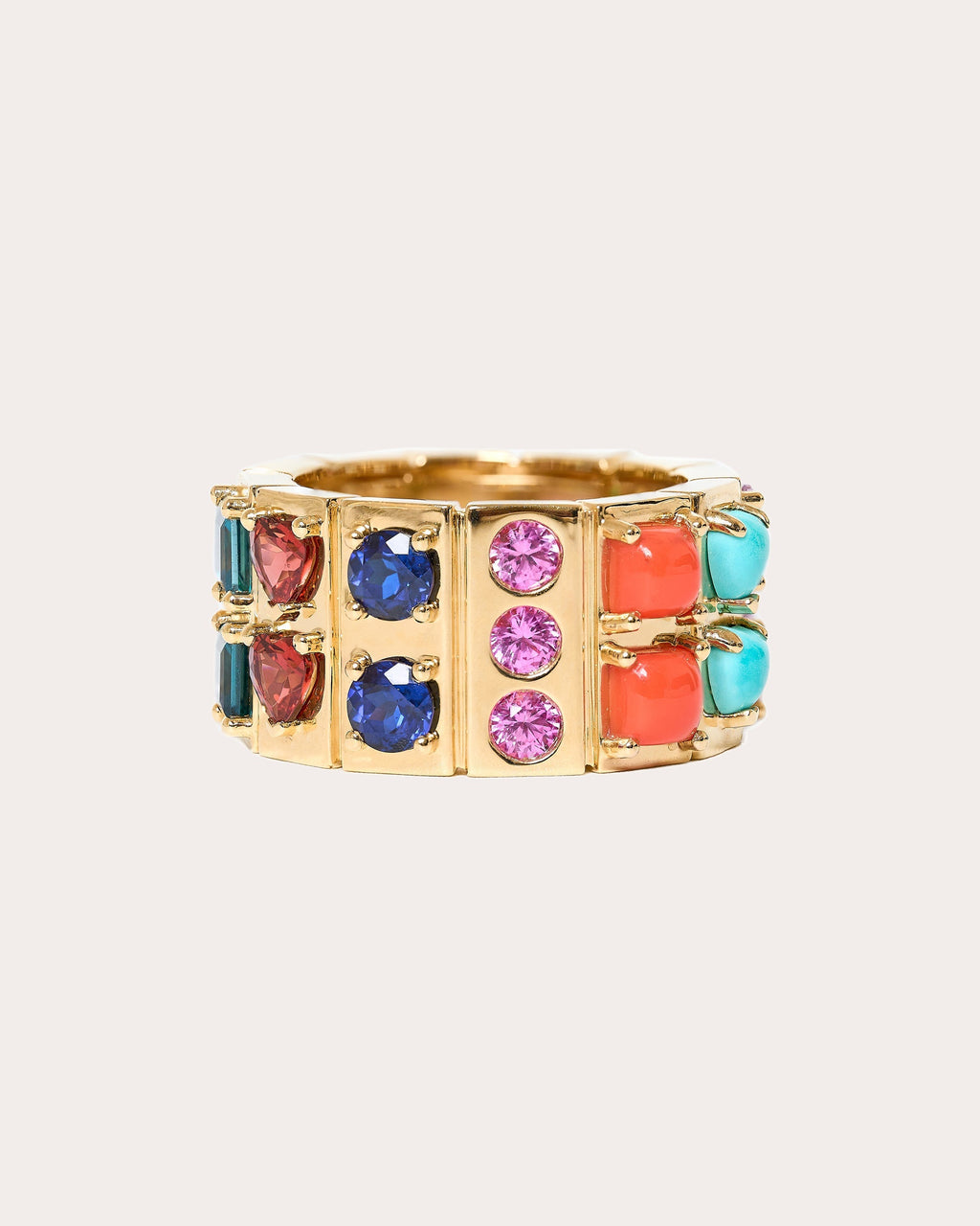 l'Ego 14K Gold Pearl and Multi-Stone Cigar Band Ring