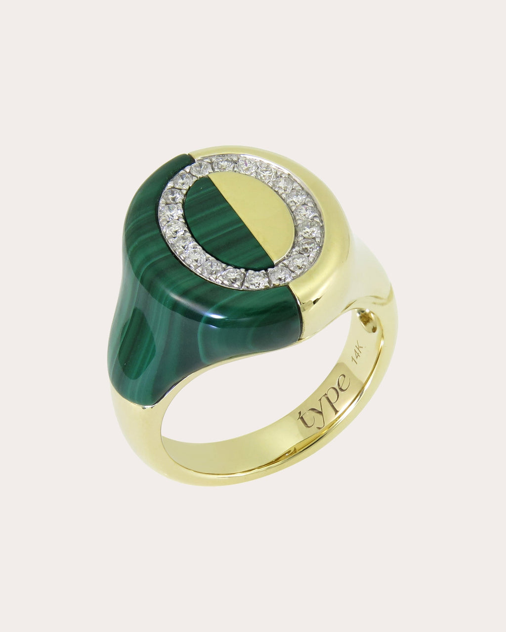 6th Orbit 14K Gold Malachite and Diamond Signet Ring