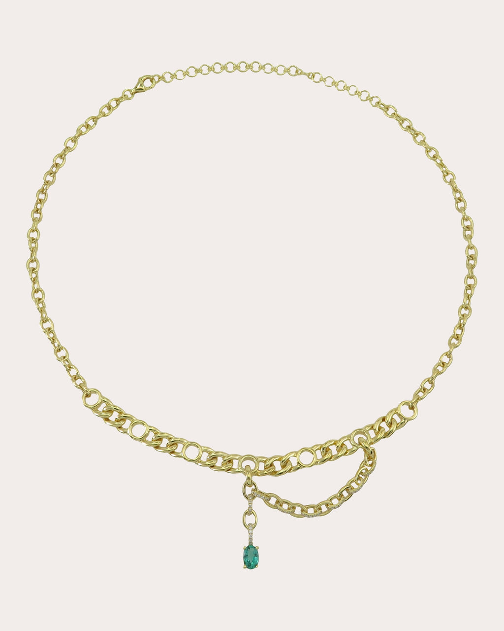 Punk 14K Gold Emerald and Diamond Chain Necklace