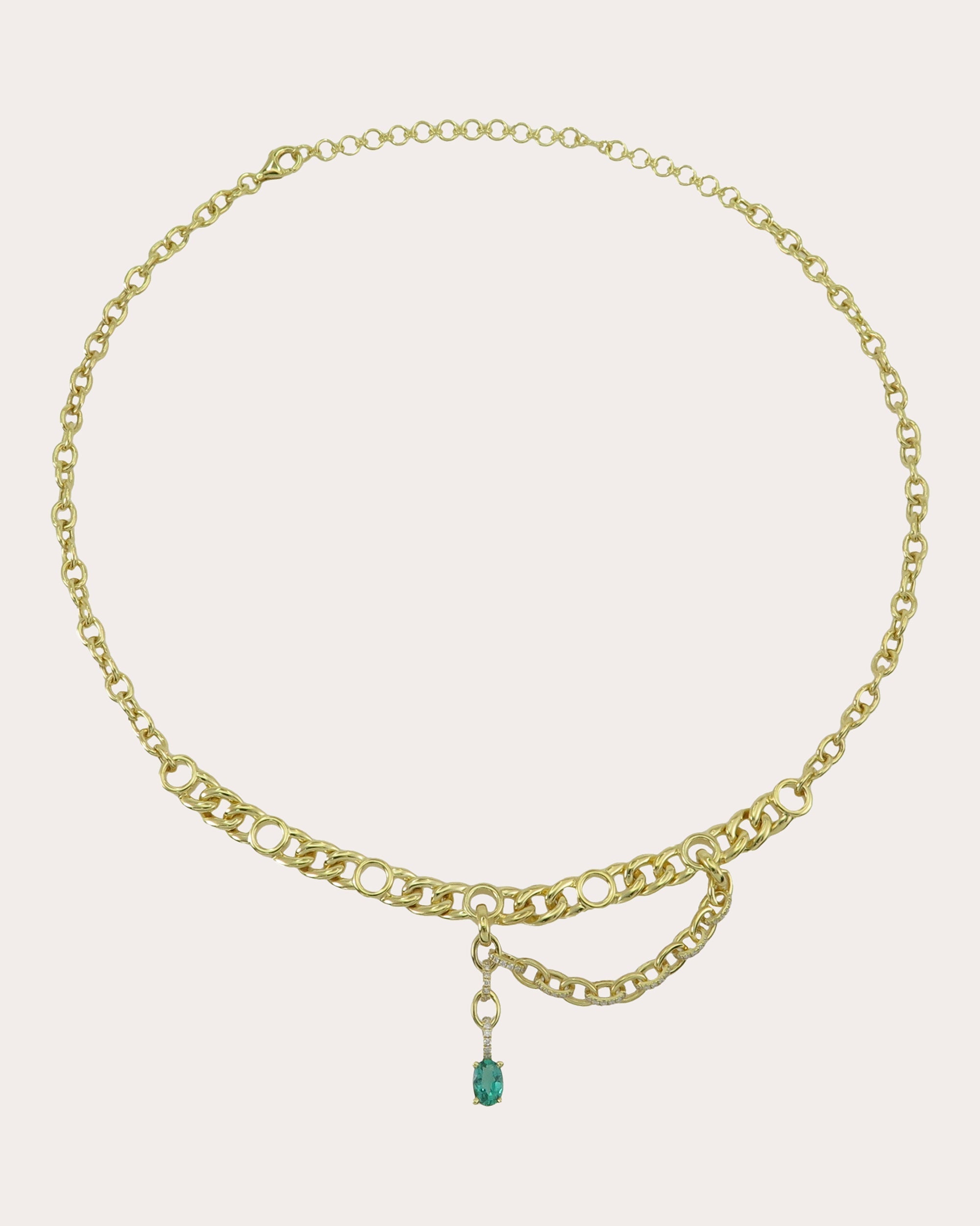 Punk 14K Gold Emerald and Diamond Chain Necklace