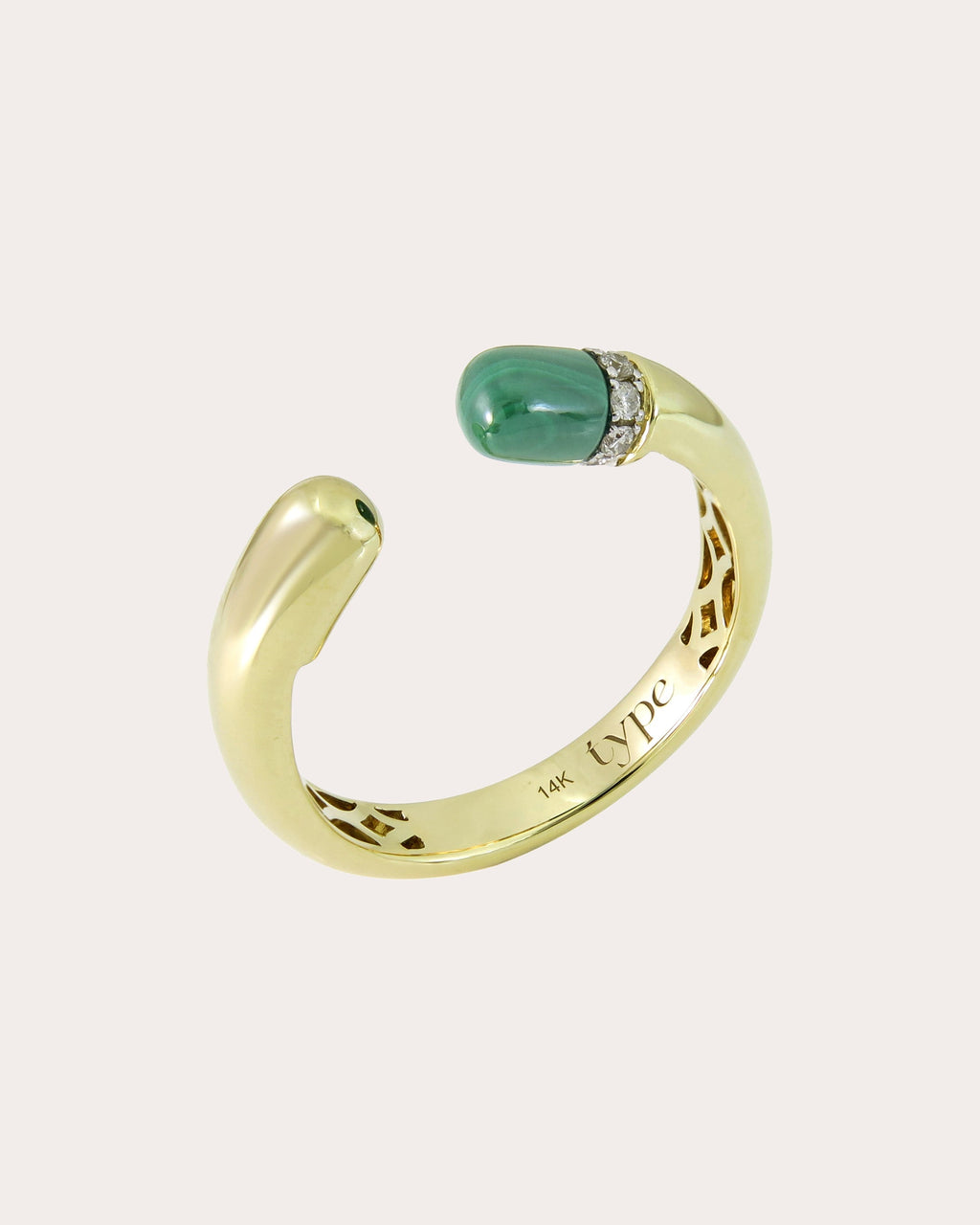 Tube 14K Gold Malachite and Diamond Ring