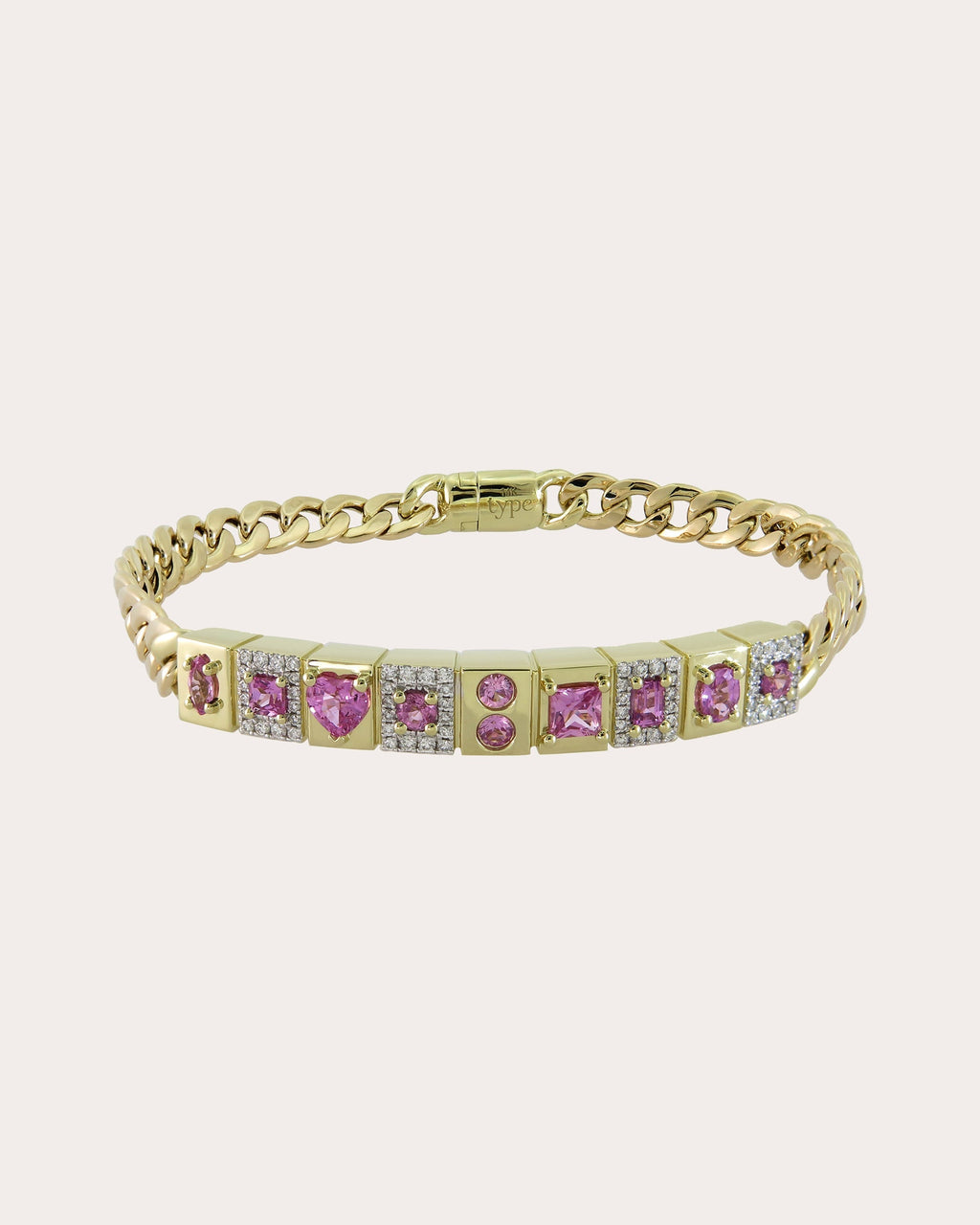 l'Ego 14K Gold Pink Sapphire and Diamond ID Bracelet