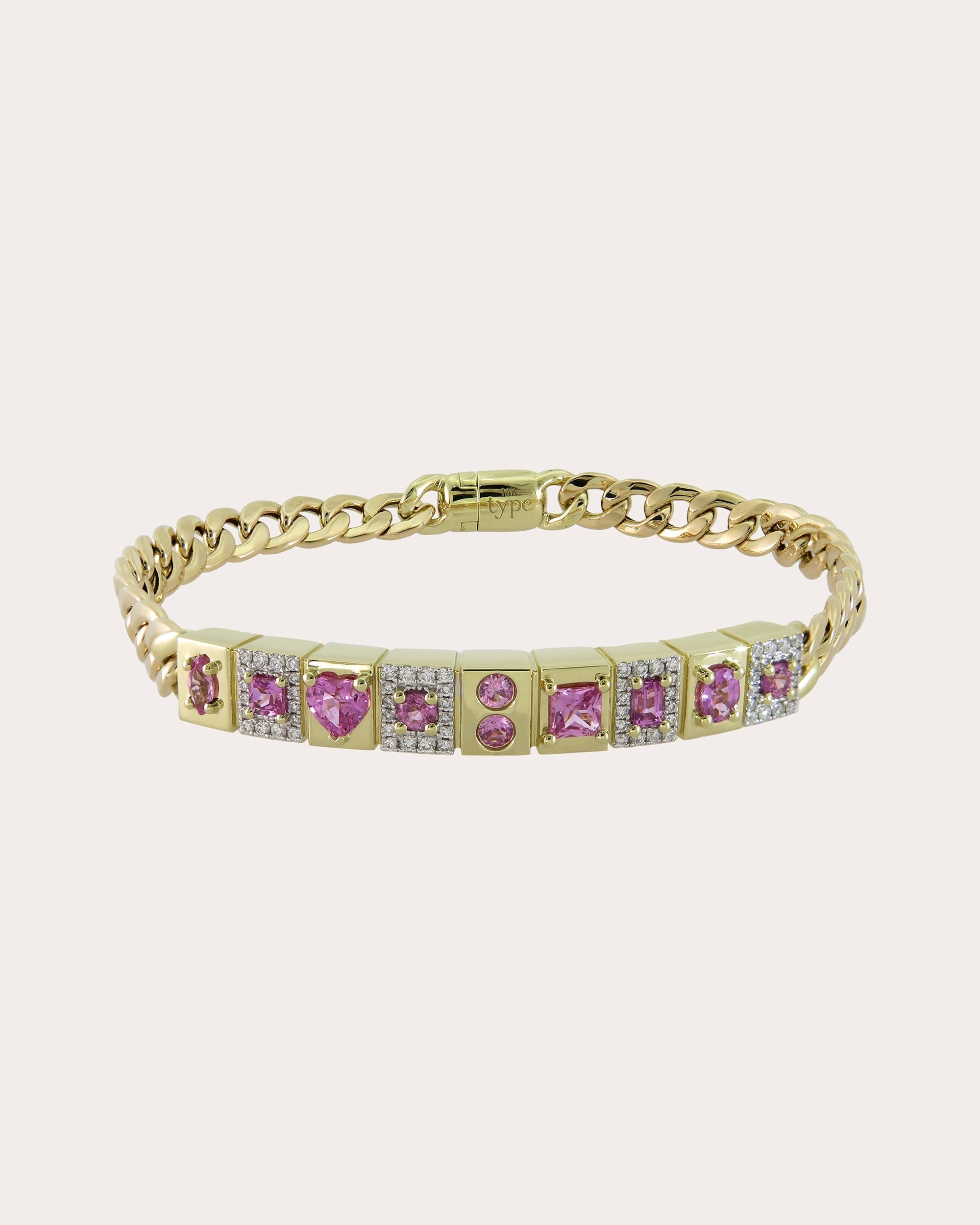 l'Ego 14K Gold Pink Sapphire and Diamond ID Bracelet