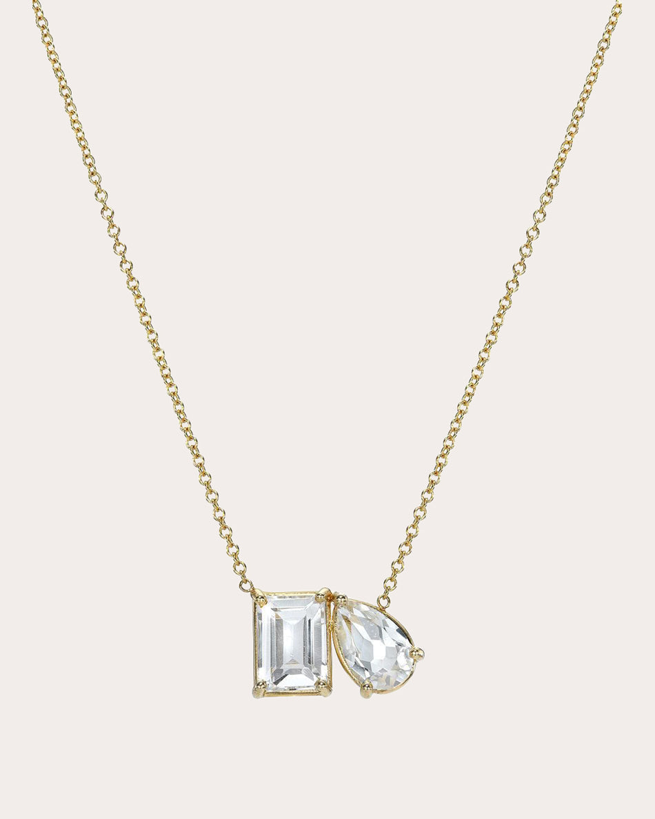 Toi et Moi 14K Gold White Topaz Pendant Necklace