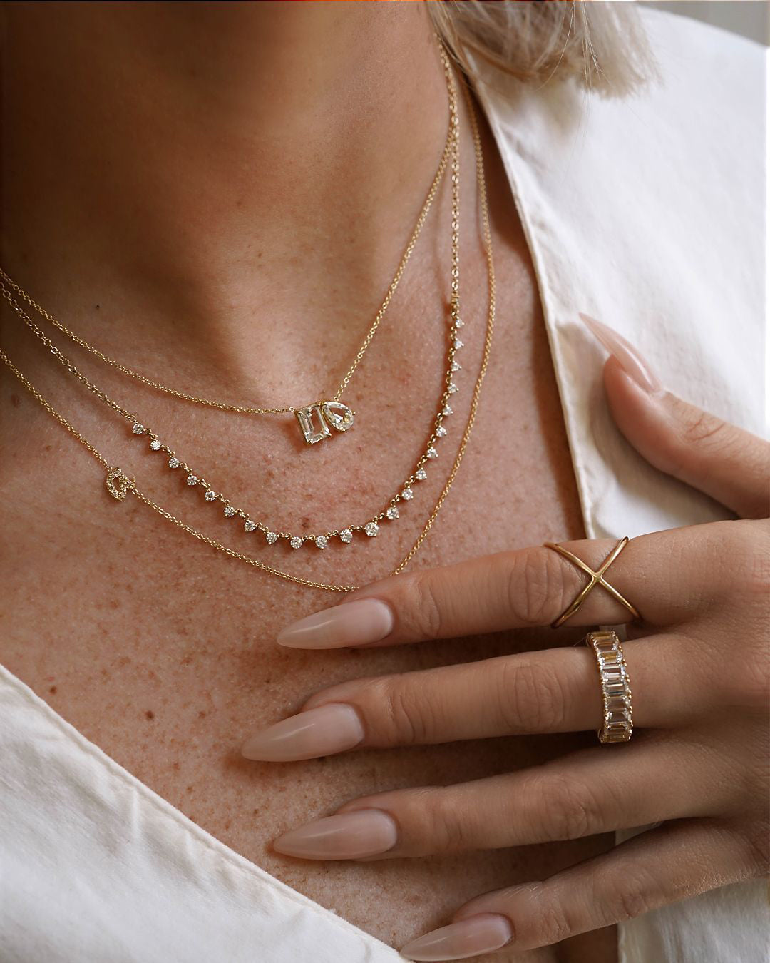 Toi et Moi 14K Gold White Topaz Pendant Necklace