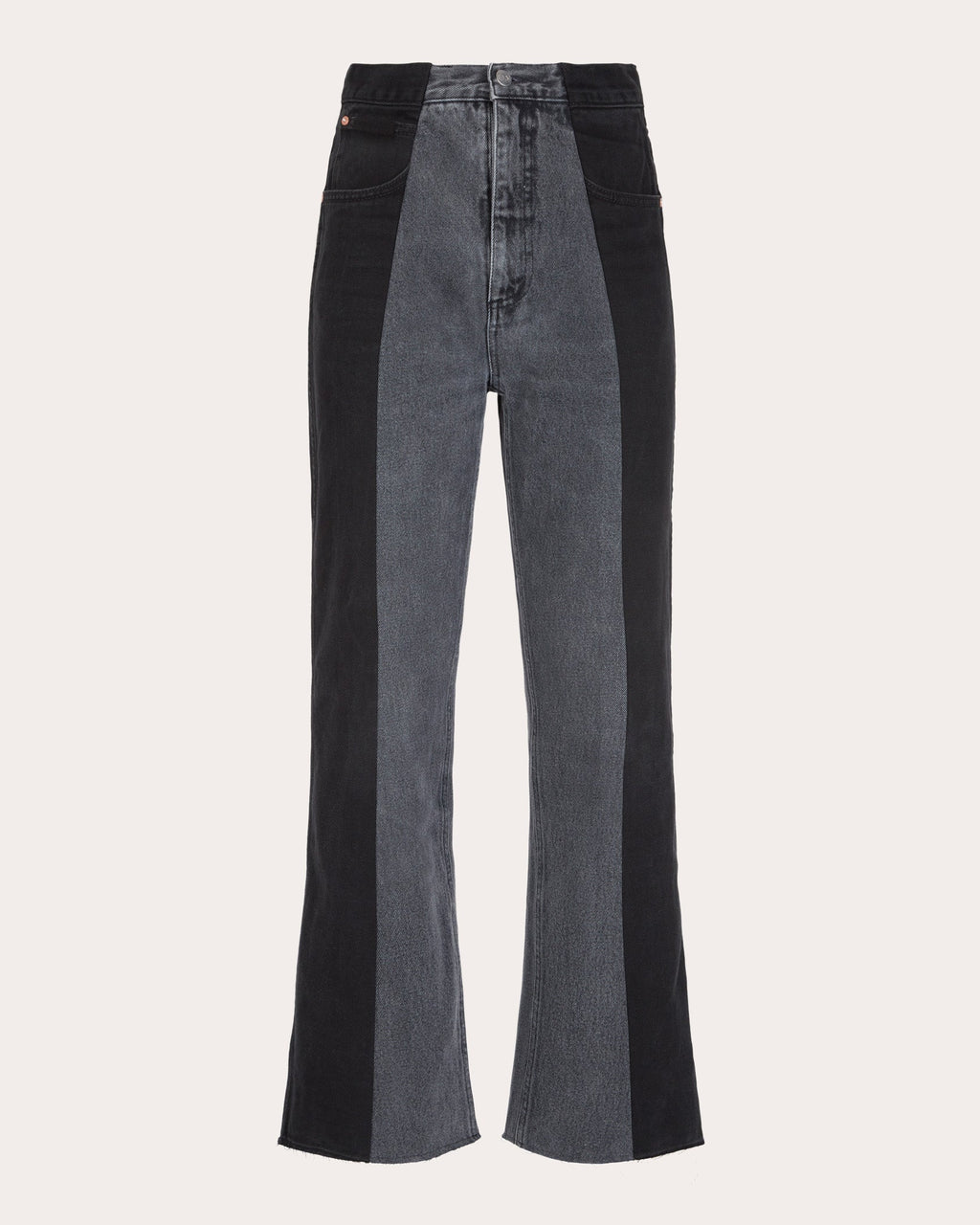 Flare High-Rise Cropped Two-Tone Jeans