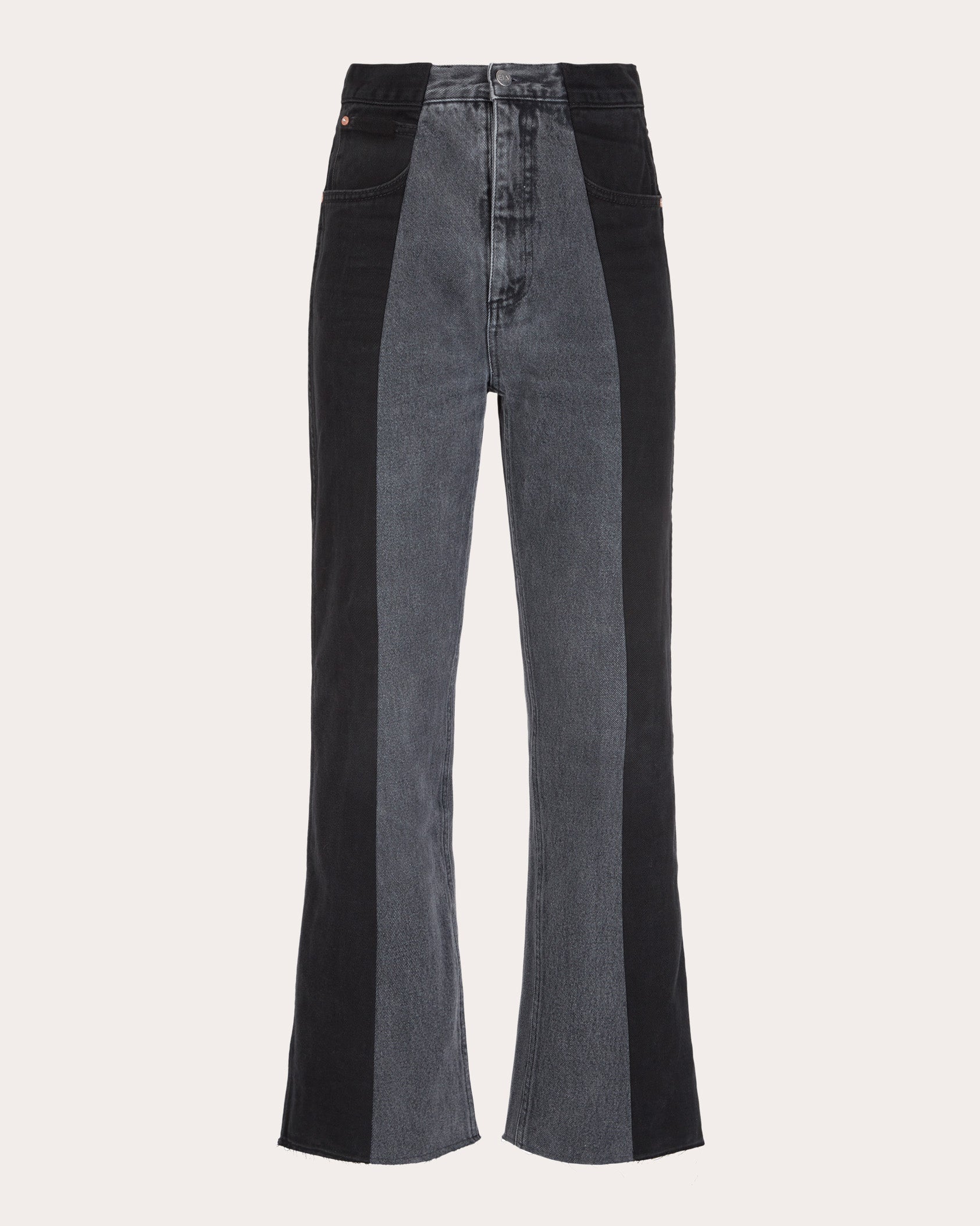 Flare High-Rise Cropped Two-Tone Jeans
