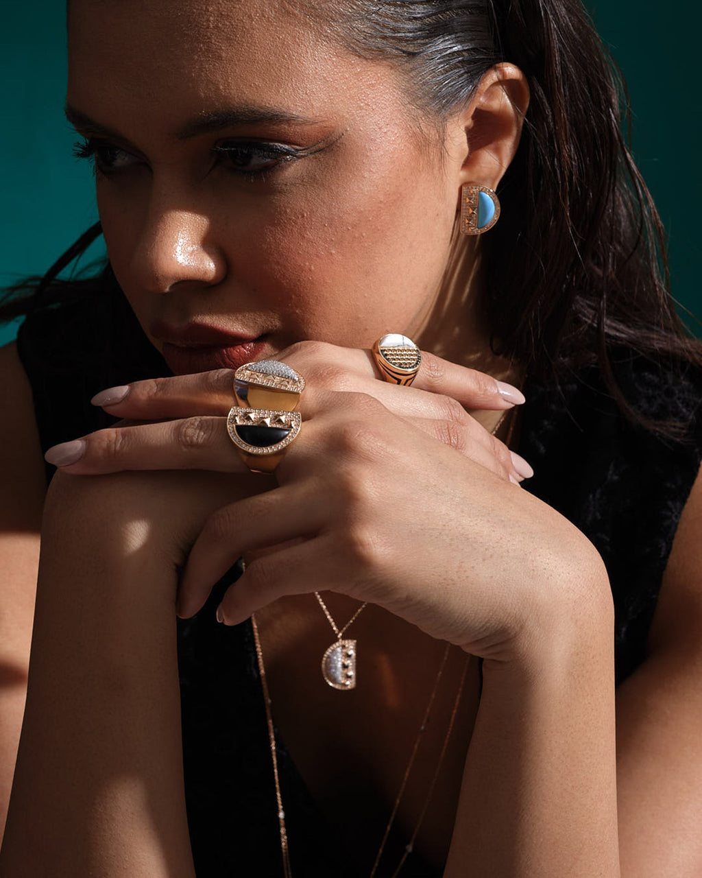 Cairo 18K Gold Turquoise and Diamond Stud Earrings