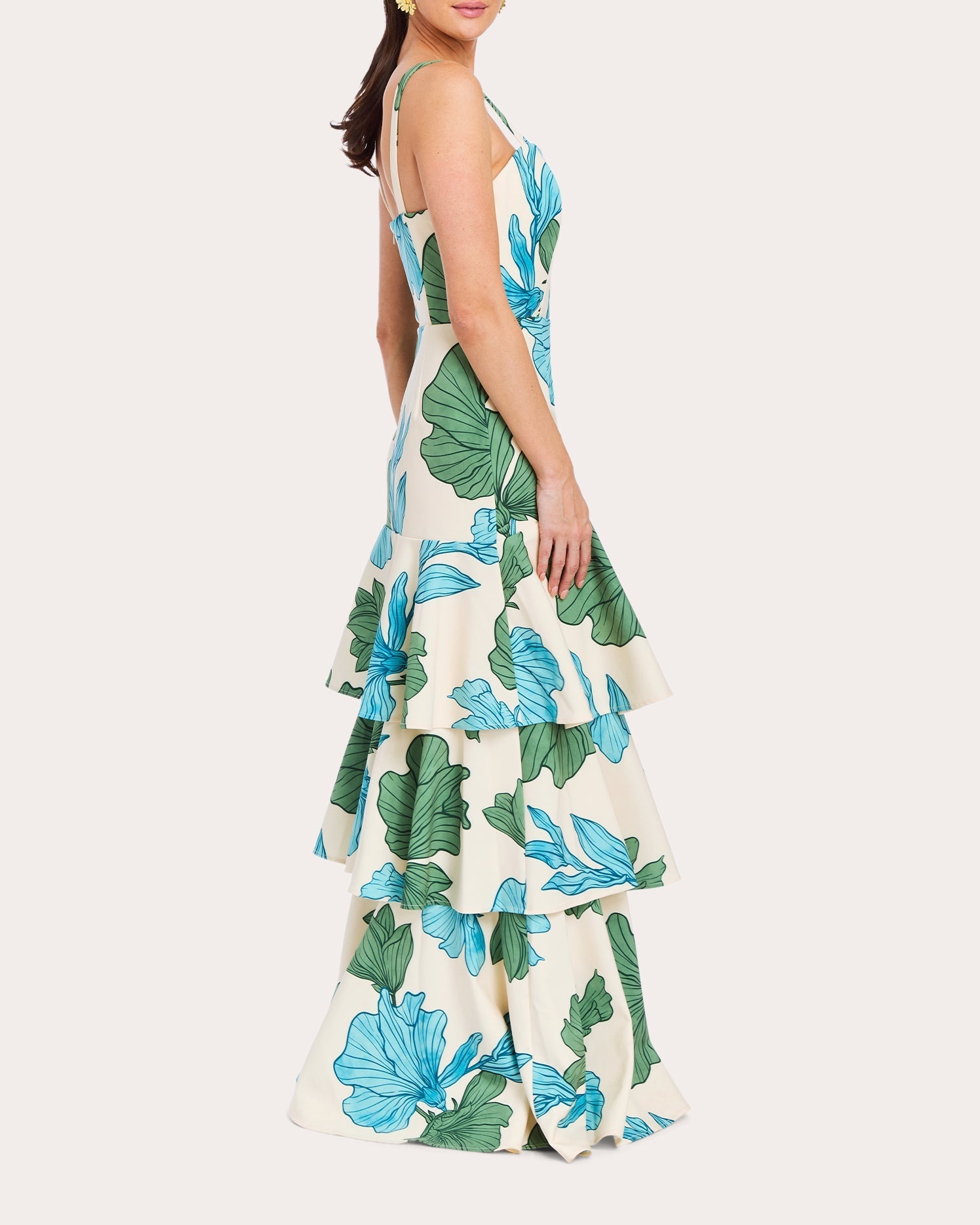 Torero Floral Crepe Convertible Tiered Gown