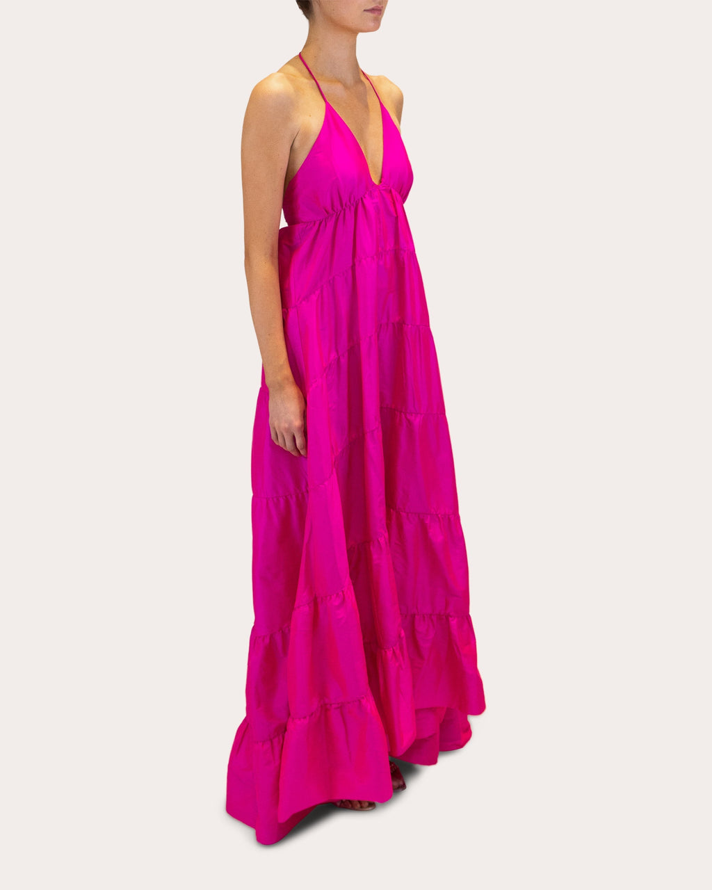 Olesia Tiered Taffeta Halter Gown