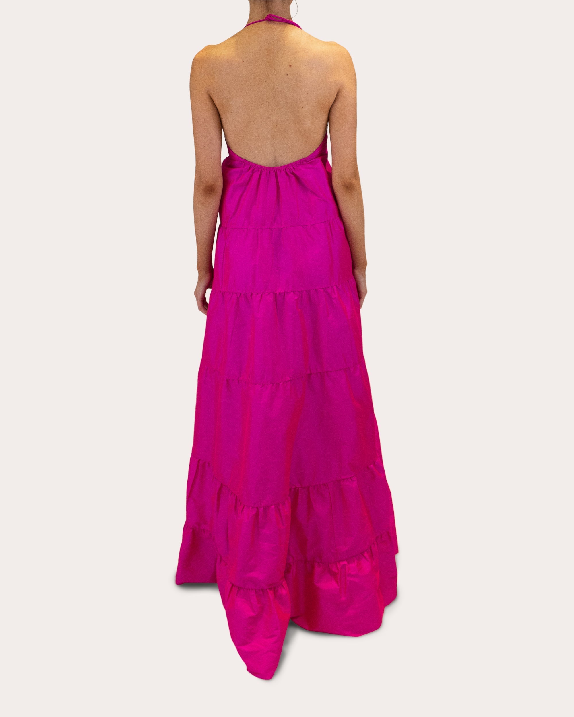 Olesia Tiered Taffeta Halter Gown