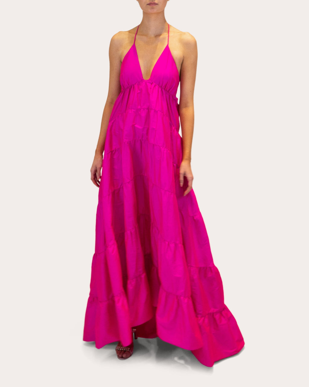 Olesia Tiered Taffeta Halter Gown