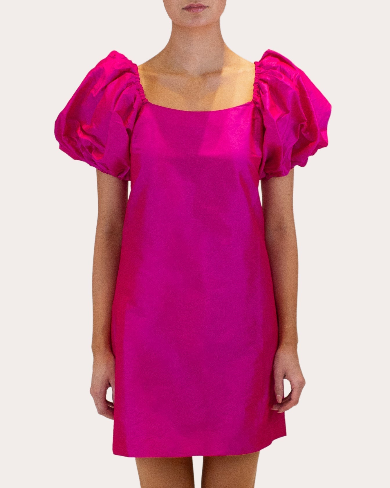 Drea Puff-Sleeve Taffeta Mini Dress
