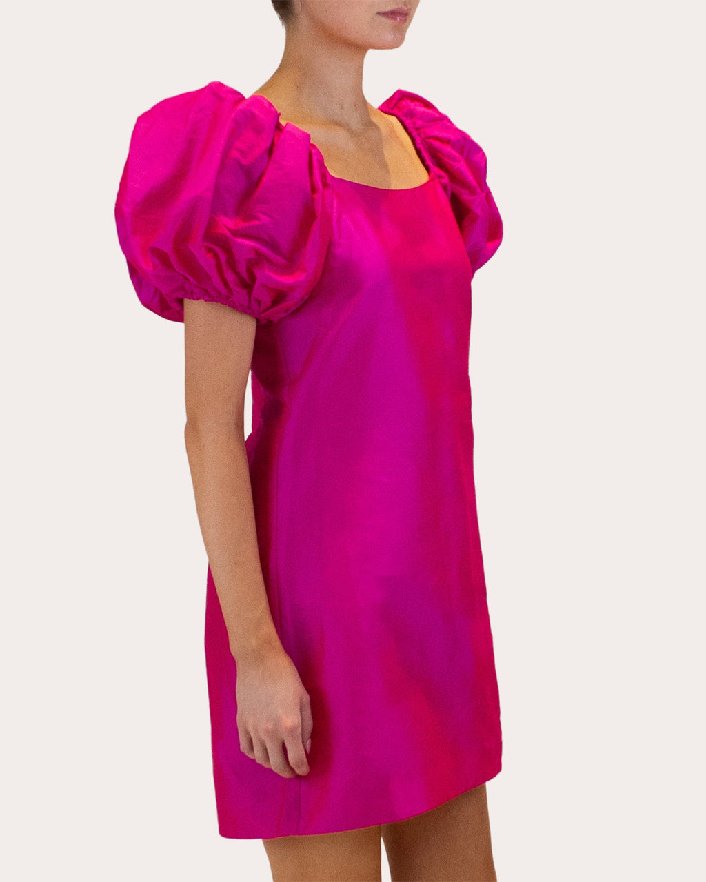 Drea Puff-Sleeve Taffeta Mini Dress