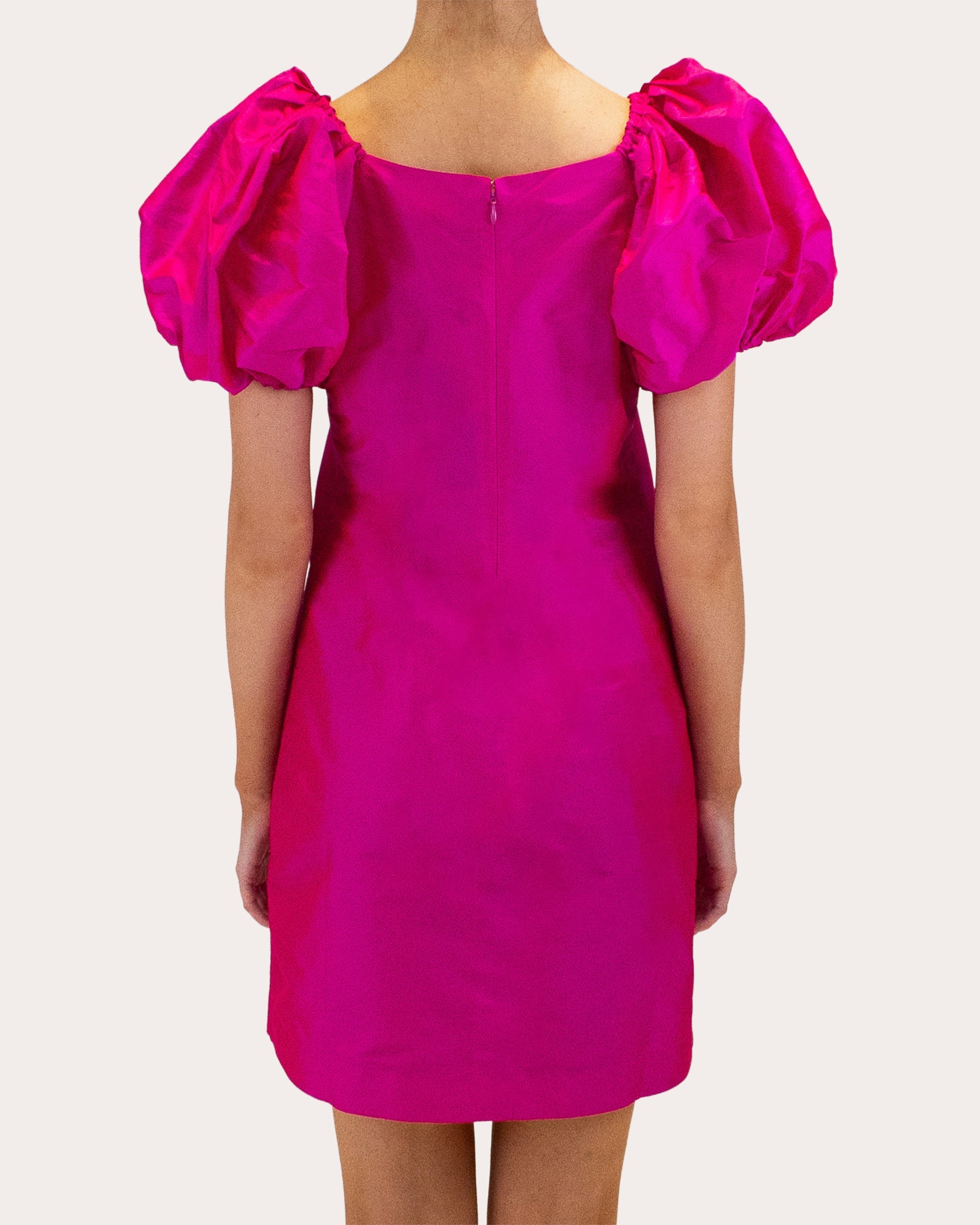 Drea Puff-Sleeve Taffeta Mini Dress
