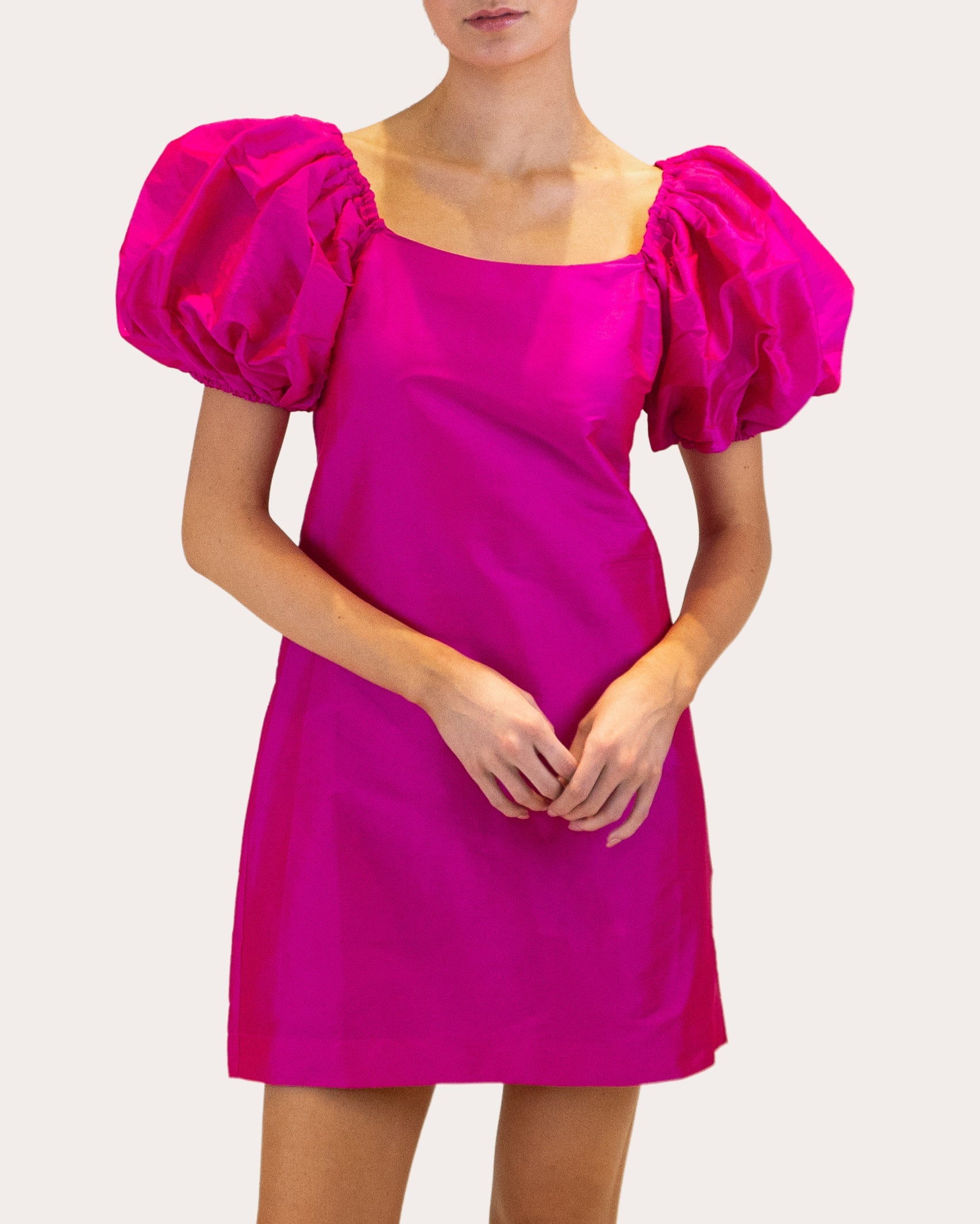 Drea Puff-Sleeve Taffeta Mini Dress