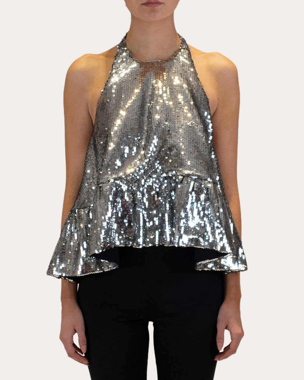 Winston Sequin Peplum Halter Top