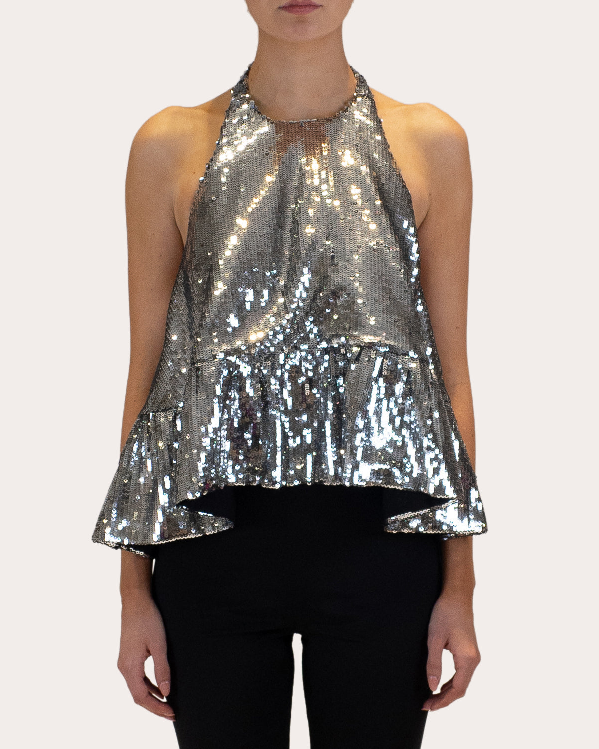 Winston Sequin Peplum Halter Top