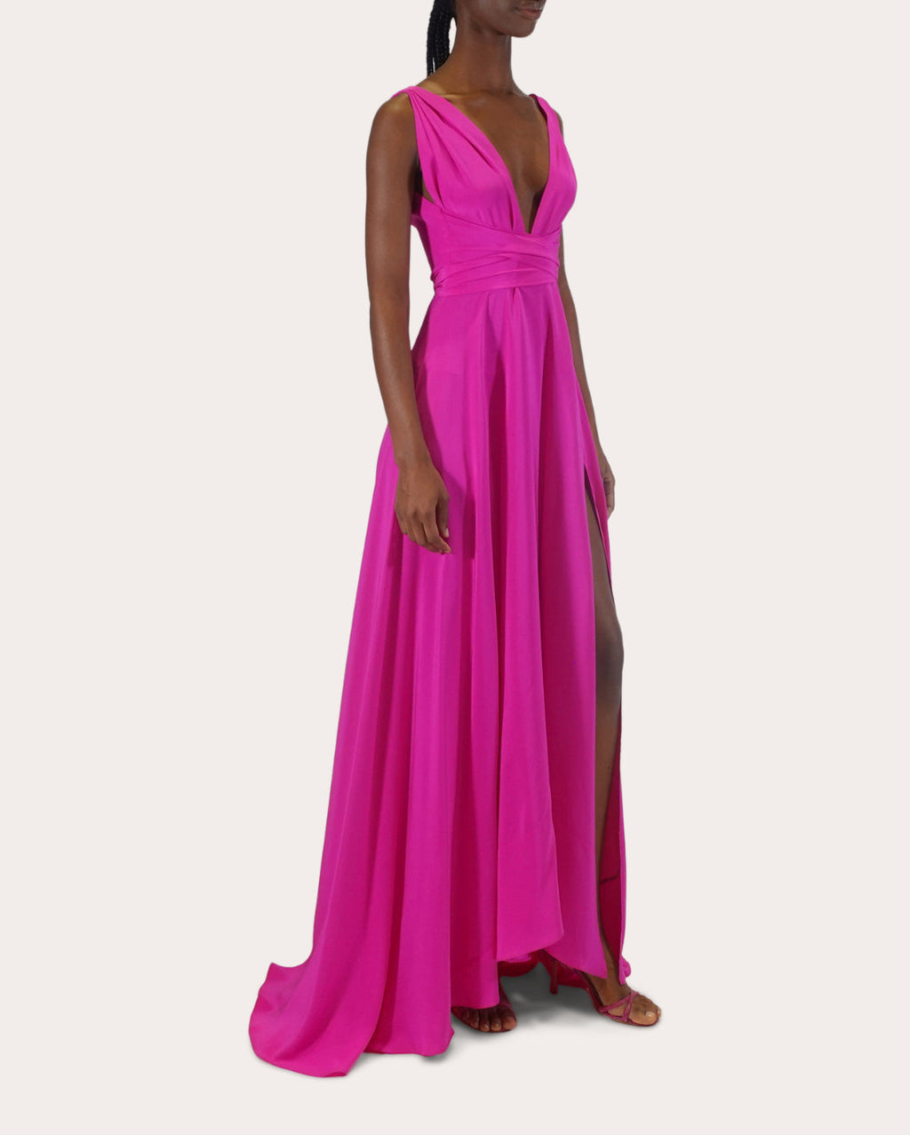 Cirrus Belted Silk-Charmeuse Gown