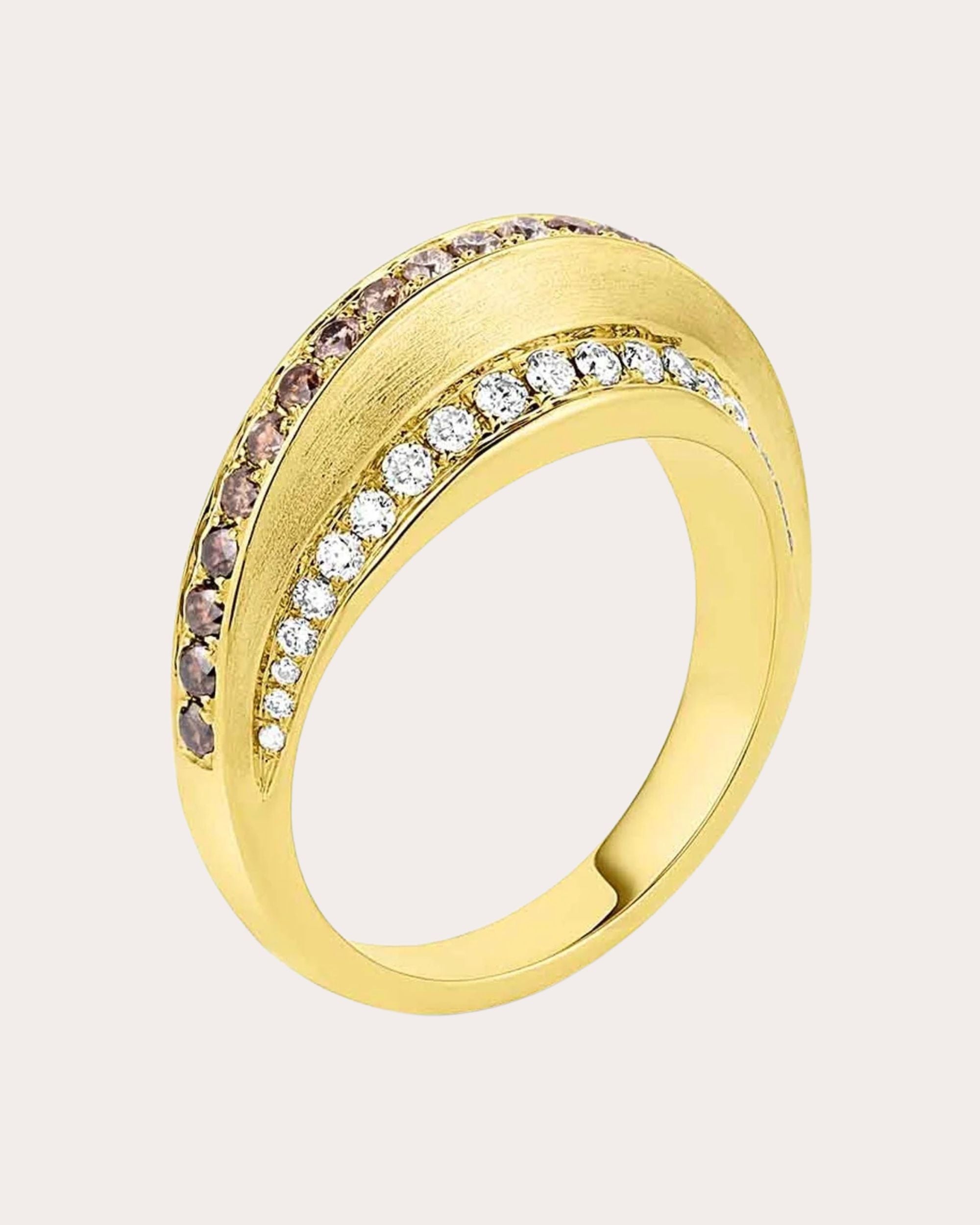Champagne Diamonds & 18k Gold Color Wave High Ring