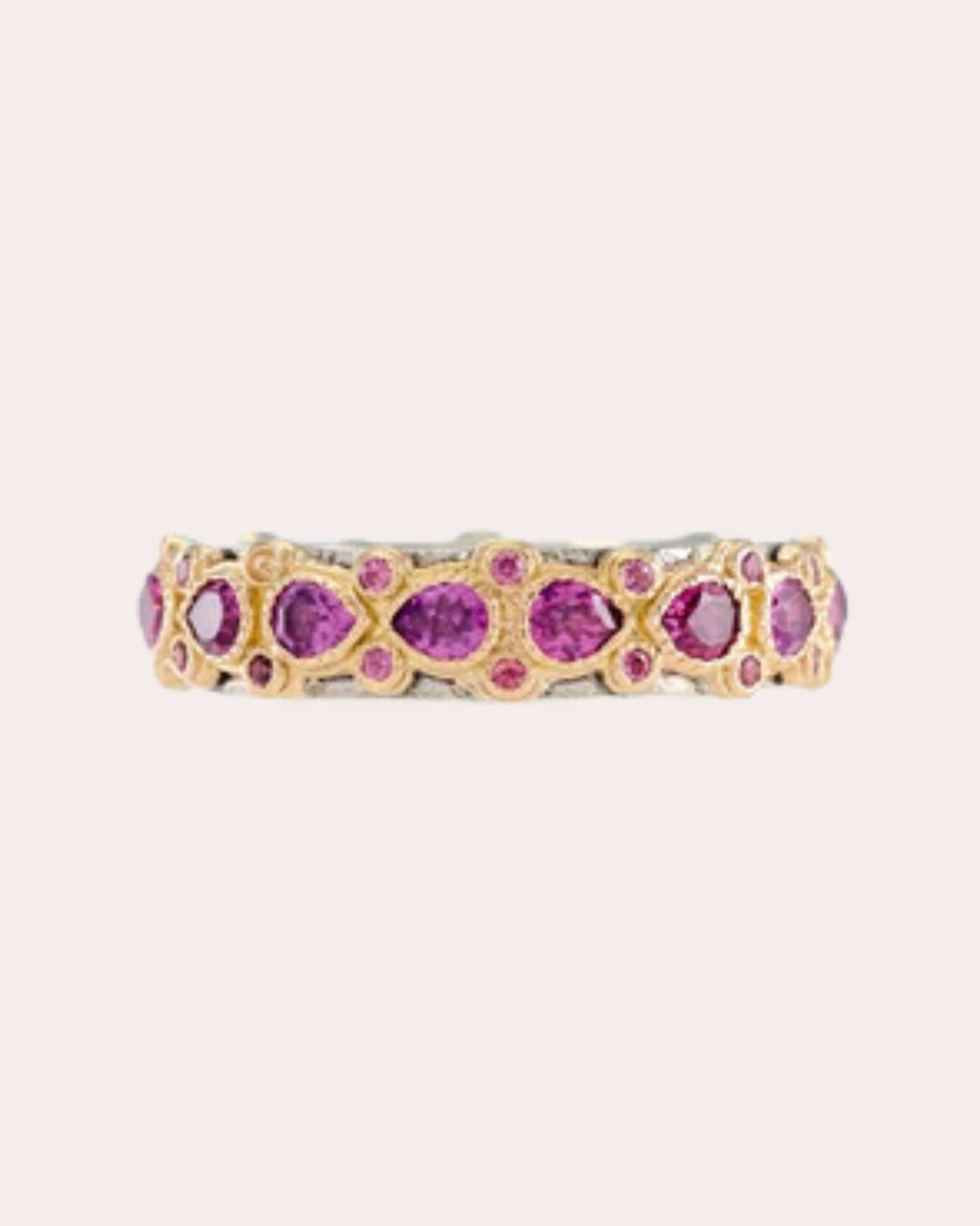 Lacy 18K Gold Sterling Silver Rhodolite Stackable Ring