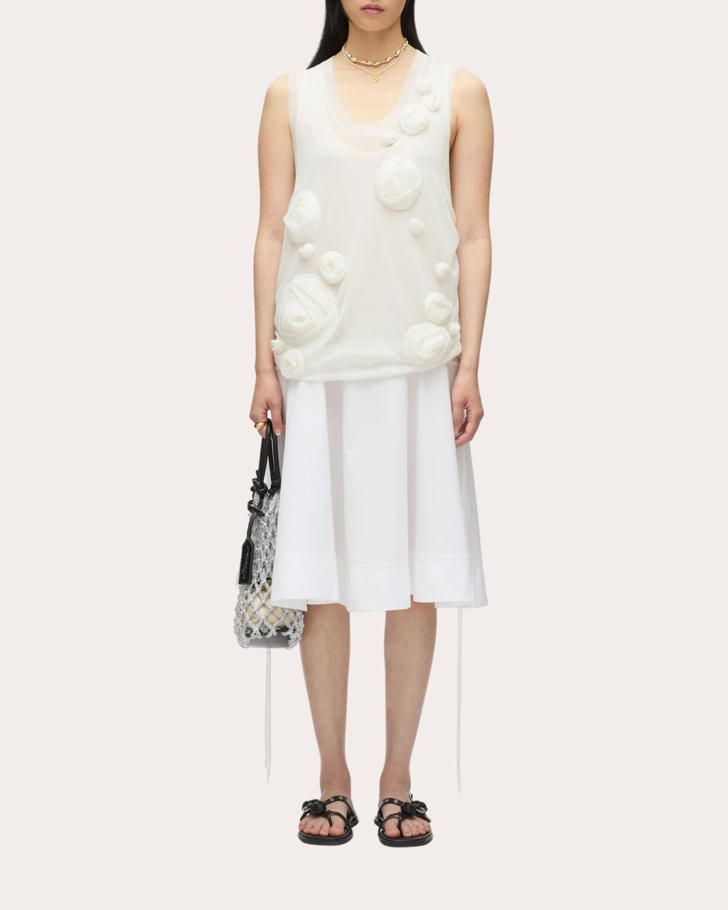 Layered Rosette-Embellished Midi Dress