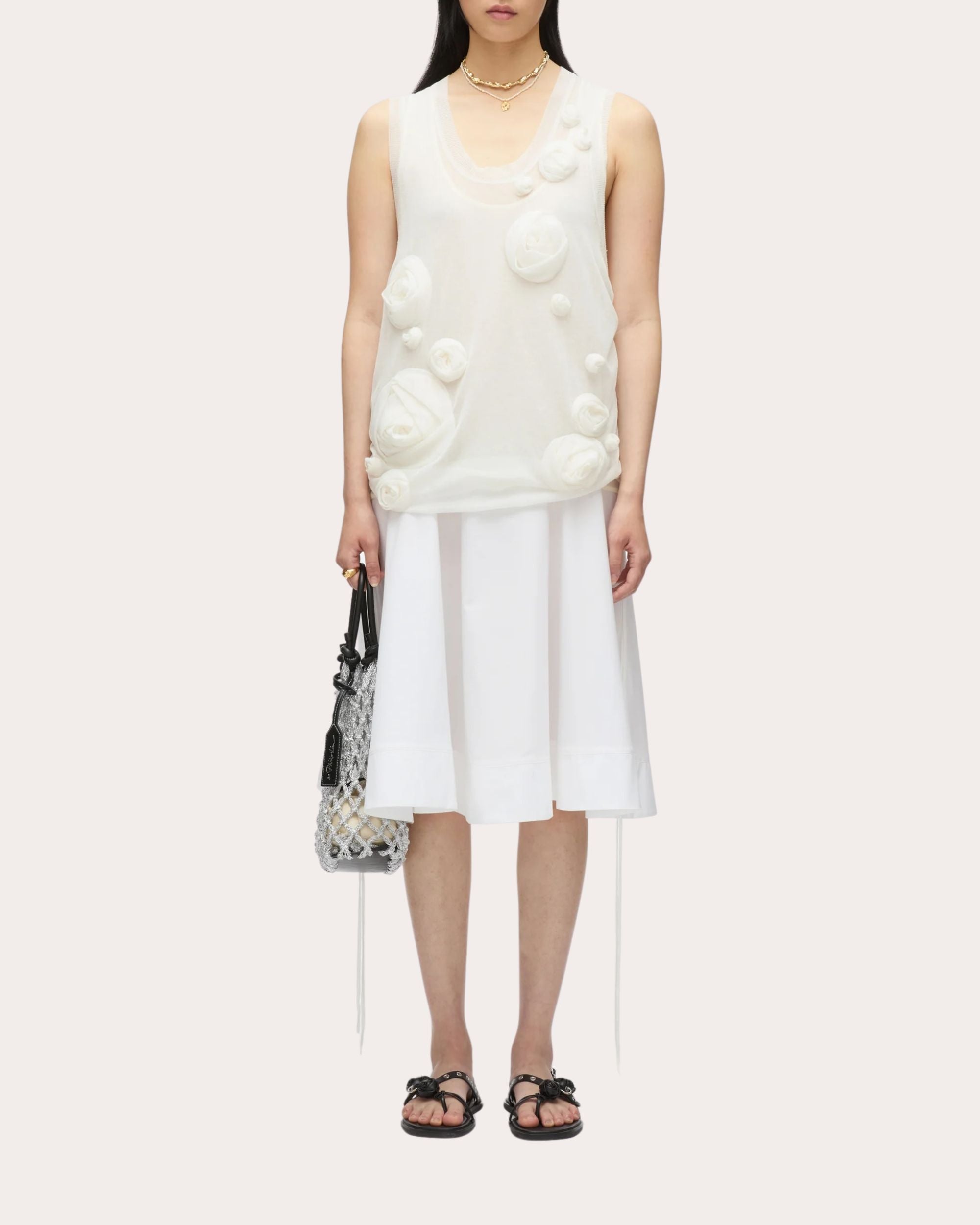 Layered Rosette-Embellished Midi Dress