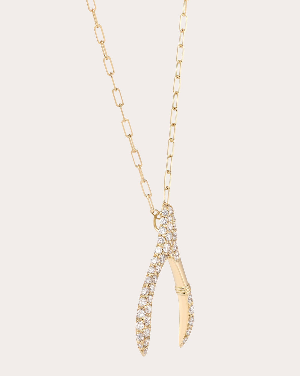 Large Wishbone 18K Gold and Lab-Grown Diamond Pendant Necklace