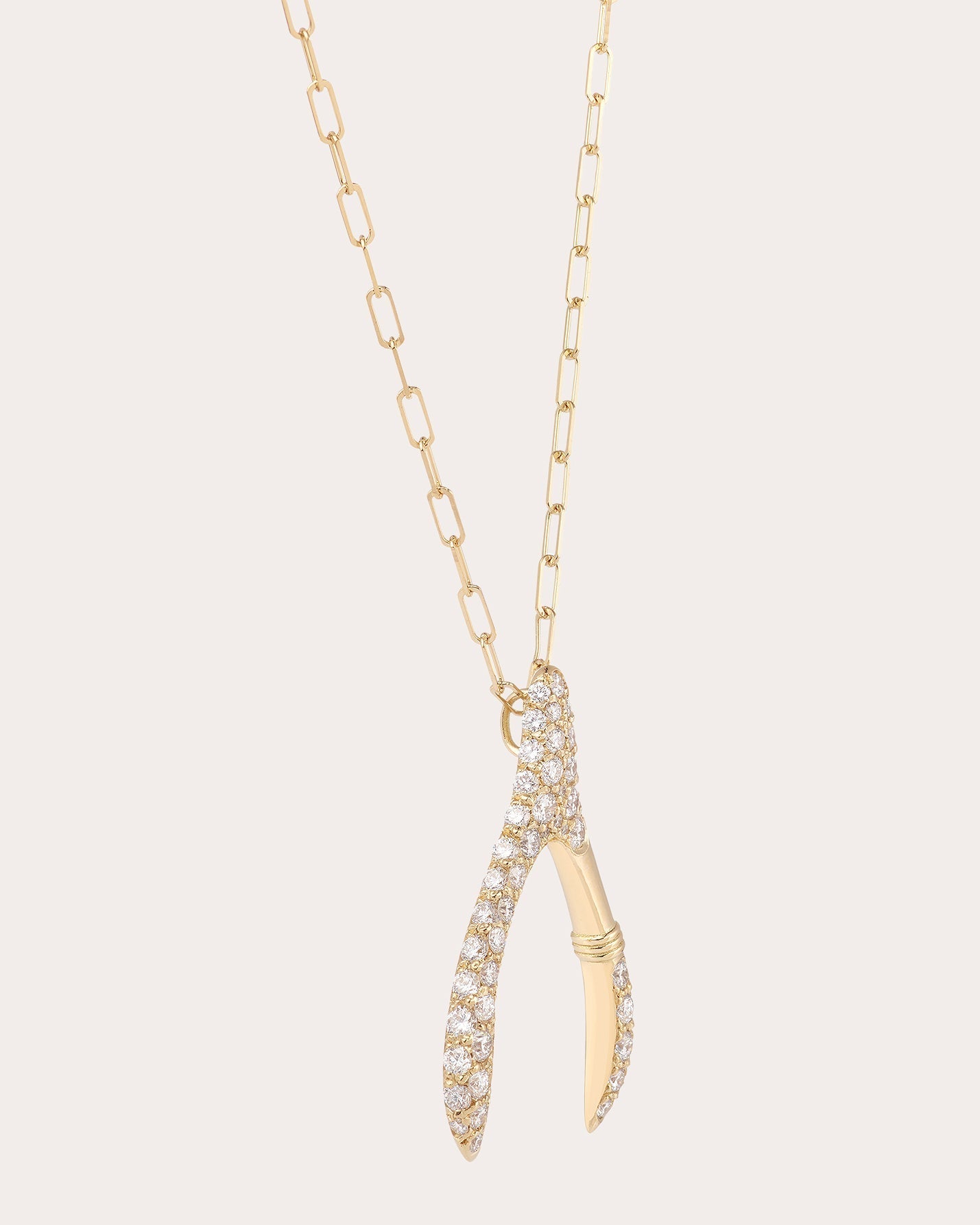 Large Wishbone 18K Gold and Lab-Grown Diamond Pendant Necklace