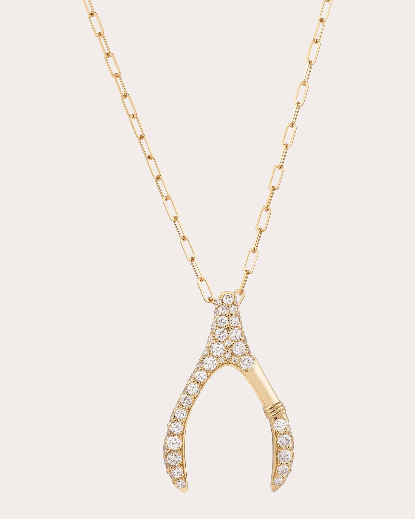 Large Wishbone 18K Gold and Lab-Grown Diamond Pendant Necklace