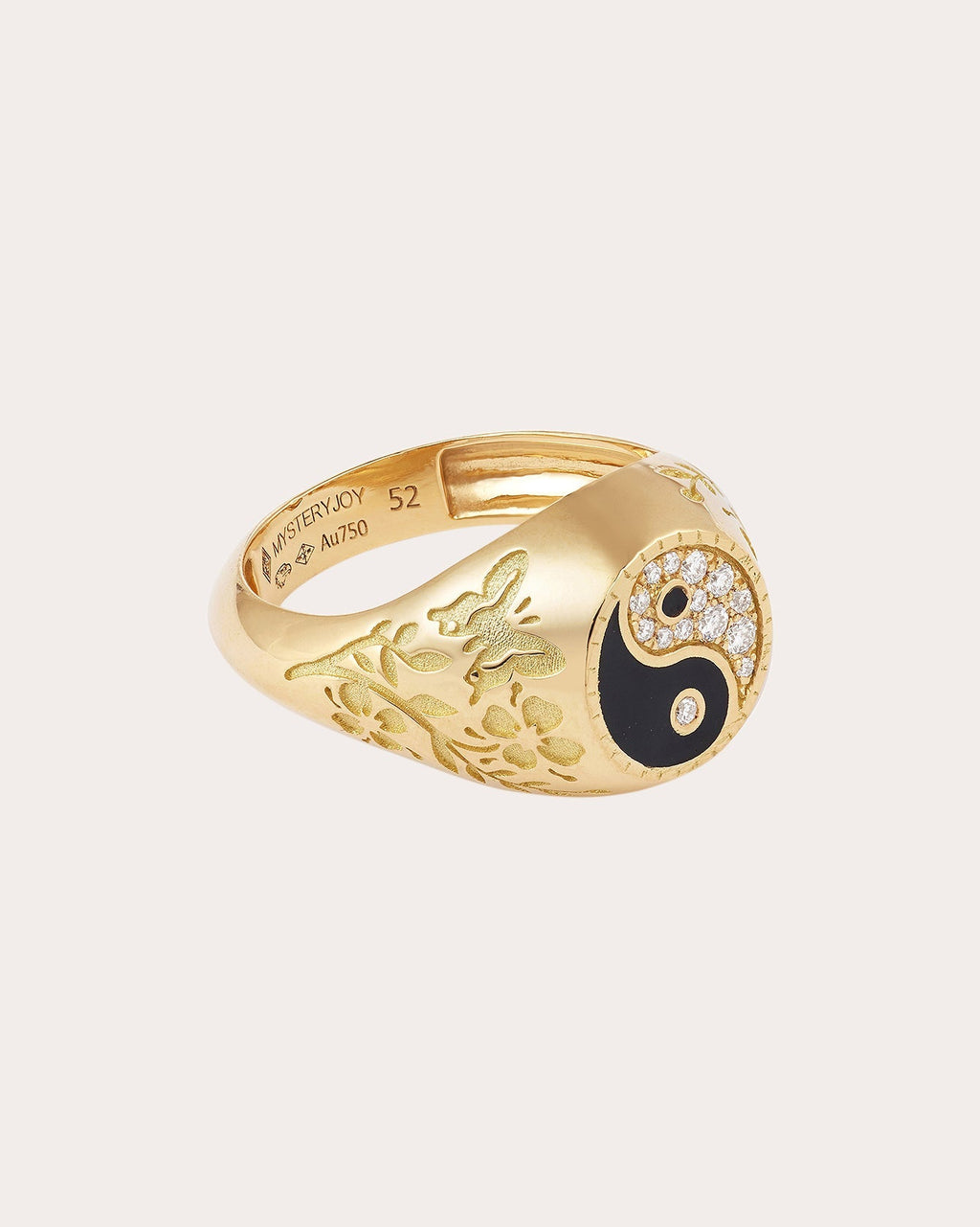 Small Yin Yang 18K Gold Lacquer and Lab-Grown Diamond Signet Ring