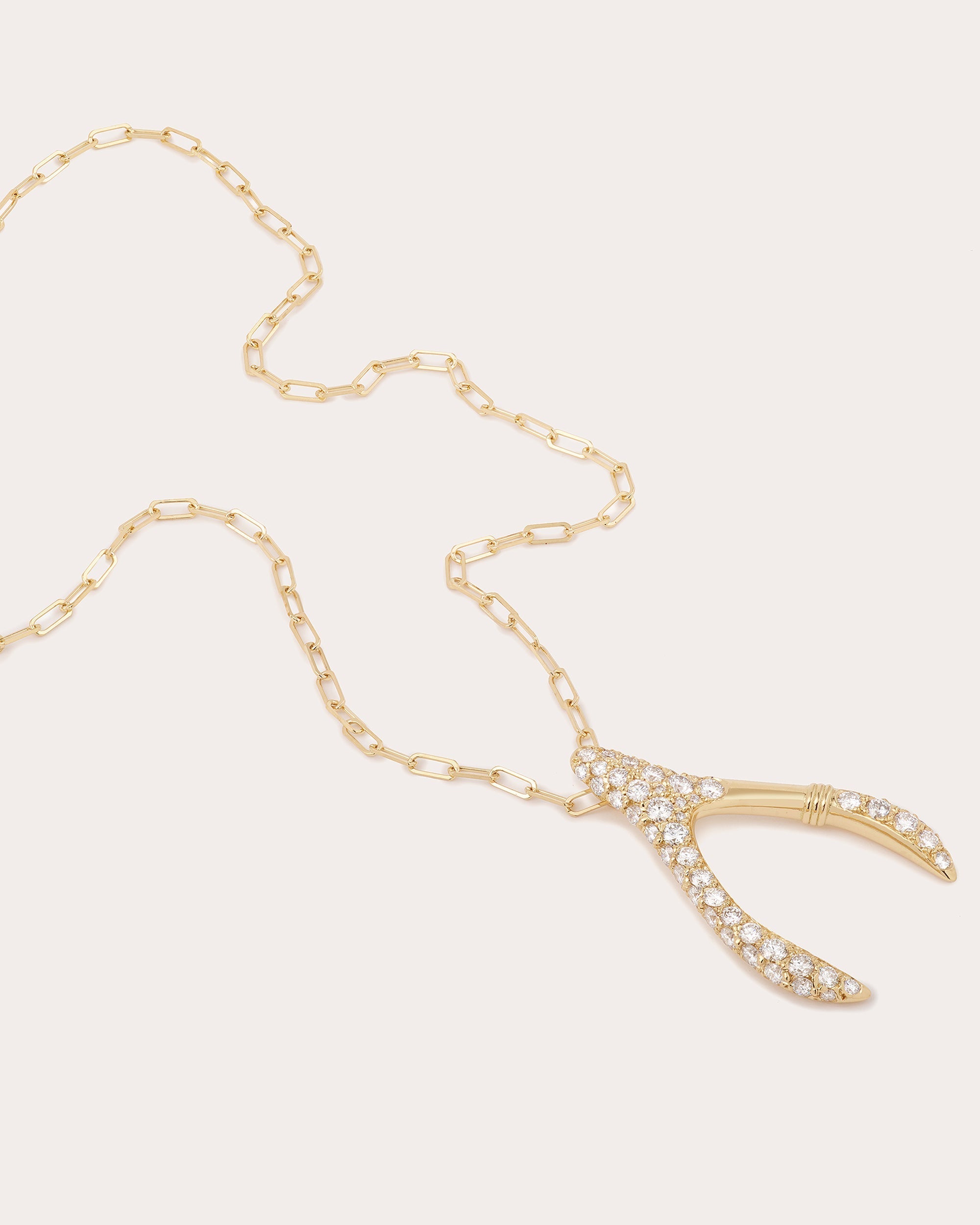 Large Wishbone 18K Gold and Lab-Grown Diamond Pendant Necklace