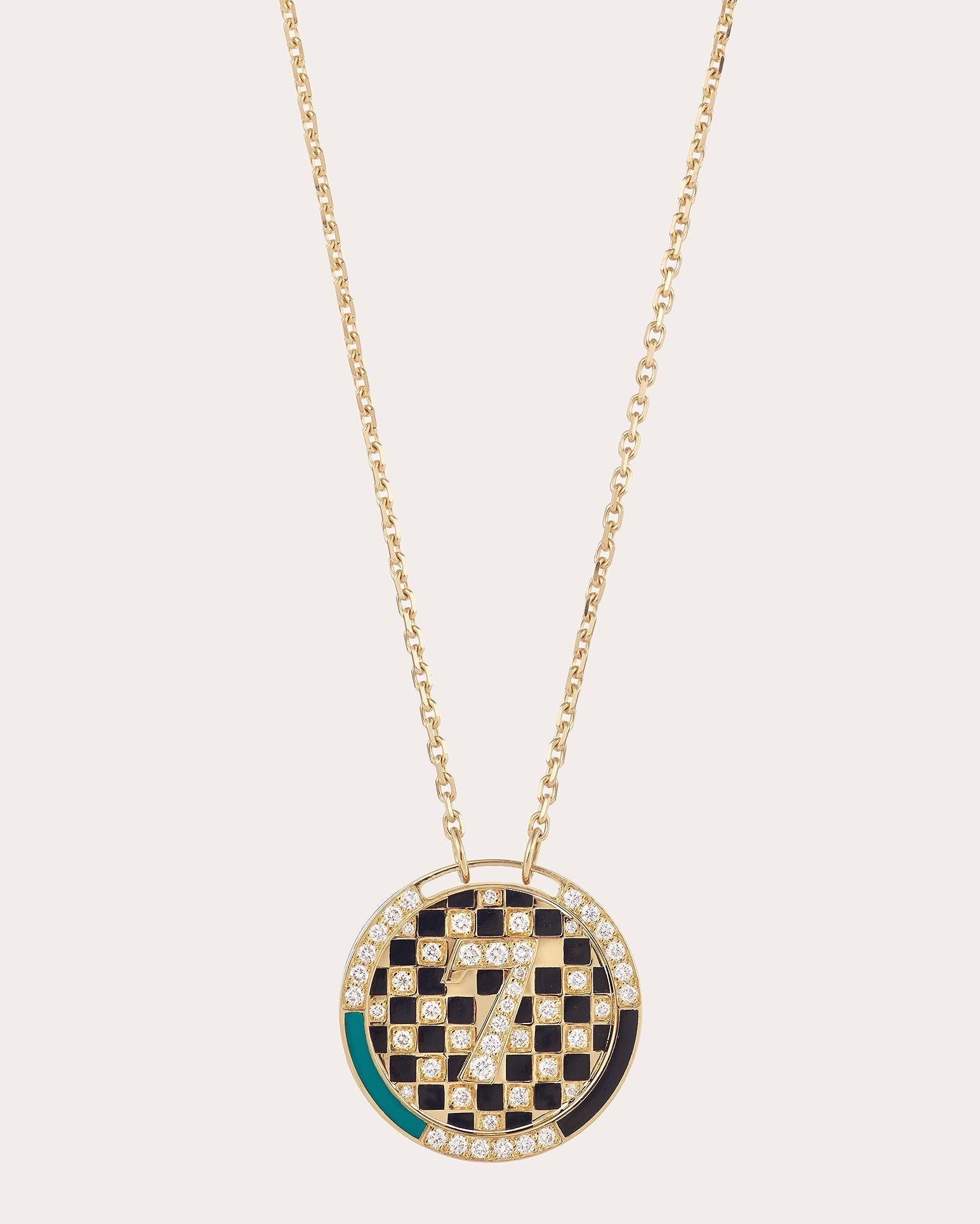 Médaille Chess 18K Gold Lacquer and Lab-Grown Diamond Pendant Necklace