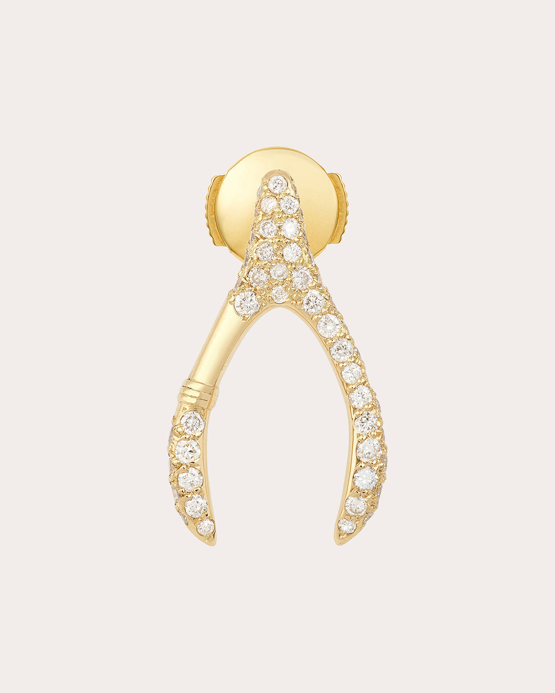 Small Wishbone 18K Gold and Lab-Grown Diamond Single Earring