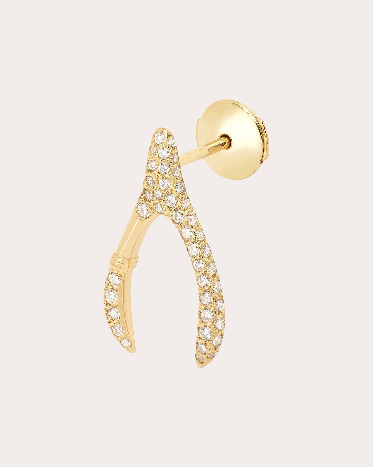 Small Wishbone 18K Gold and Lab-Grown Diamond Single Earring