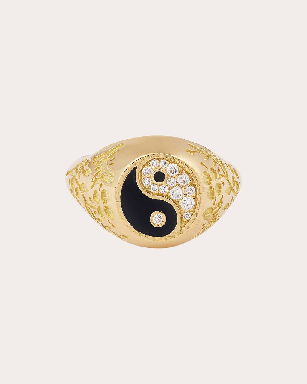 Small Yin Yang 18K Gold Lacquer and Lab-Grown Diamond Signet Ring