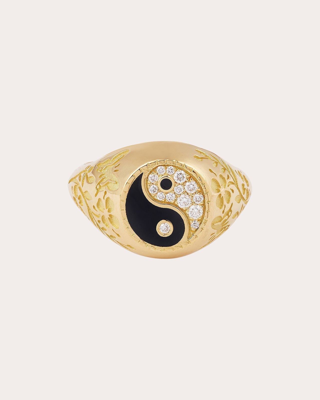 Small Yin Yang 18K Gold Lacquer and Lab-Grown Diamond Signet Ring