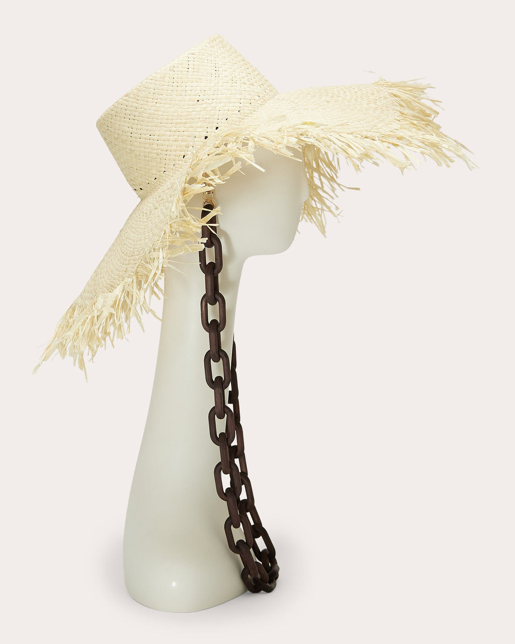 Valentina Wood Chain-Embellished Fringed Raffia Sun Hat