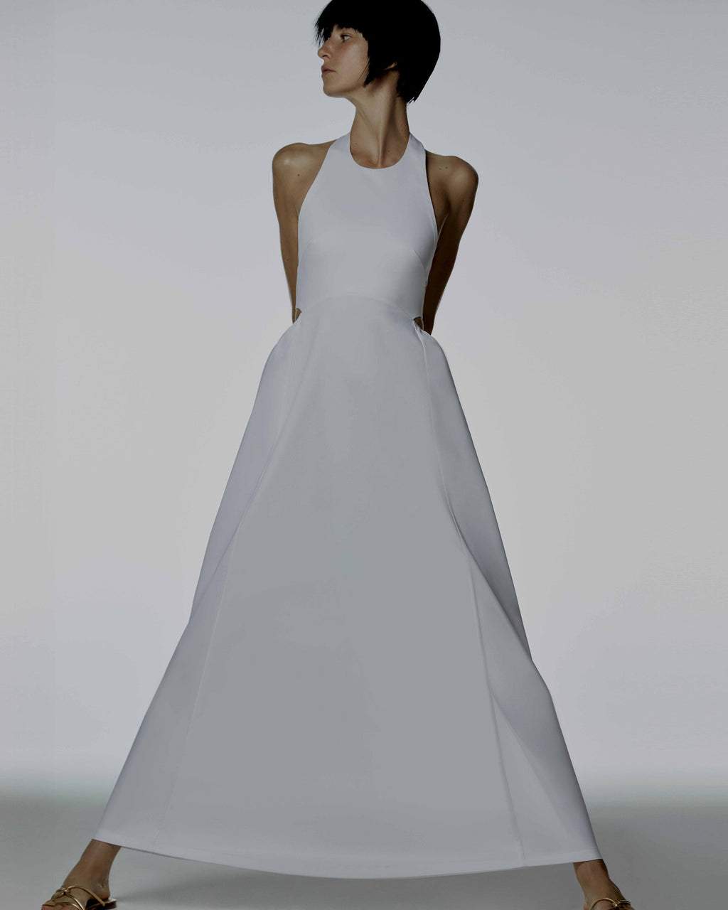 Tie-Back Stretch-Cotton Halterneck Maxi Dress