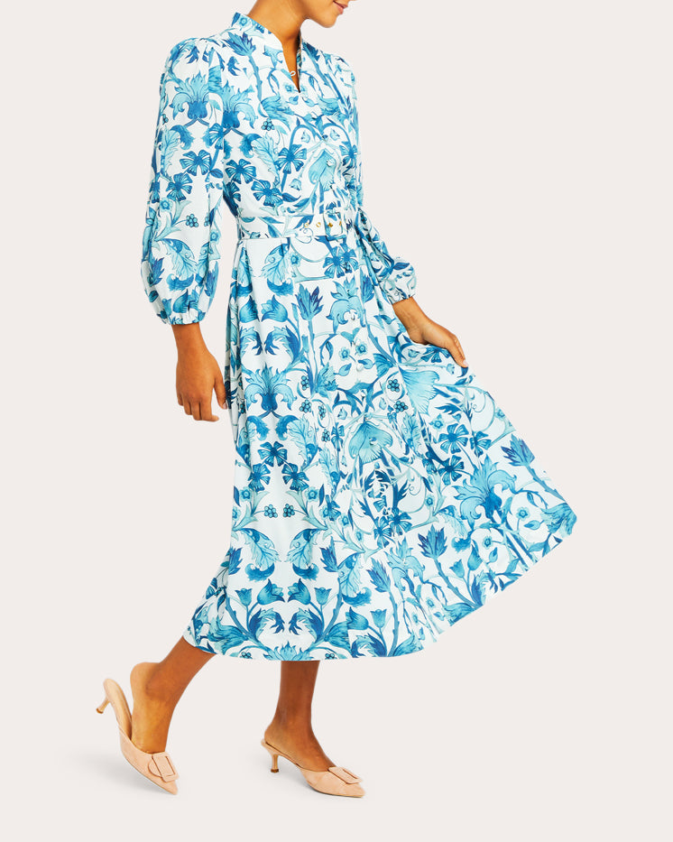 Valencia Printed Twill Midi Dress