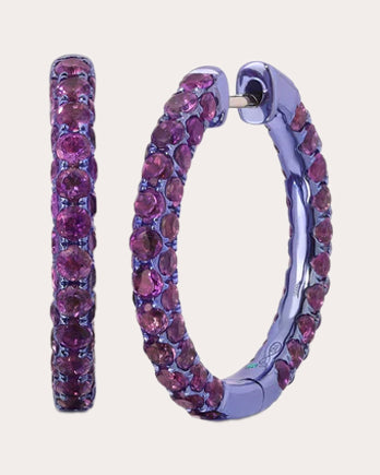 Three-Sided Large 18K Gold Amethyst Hoop Earrings