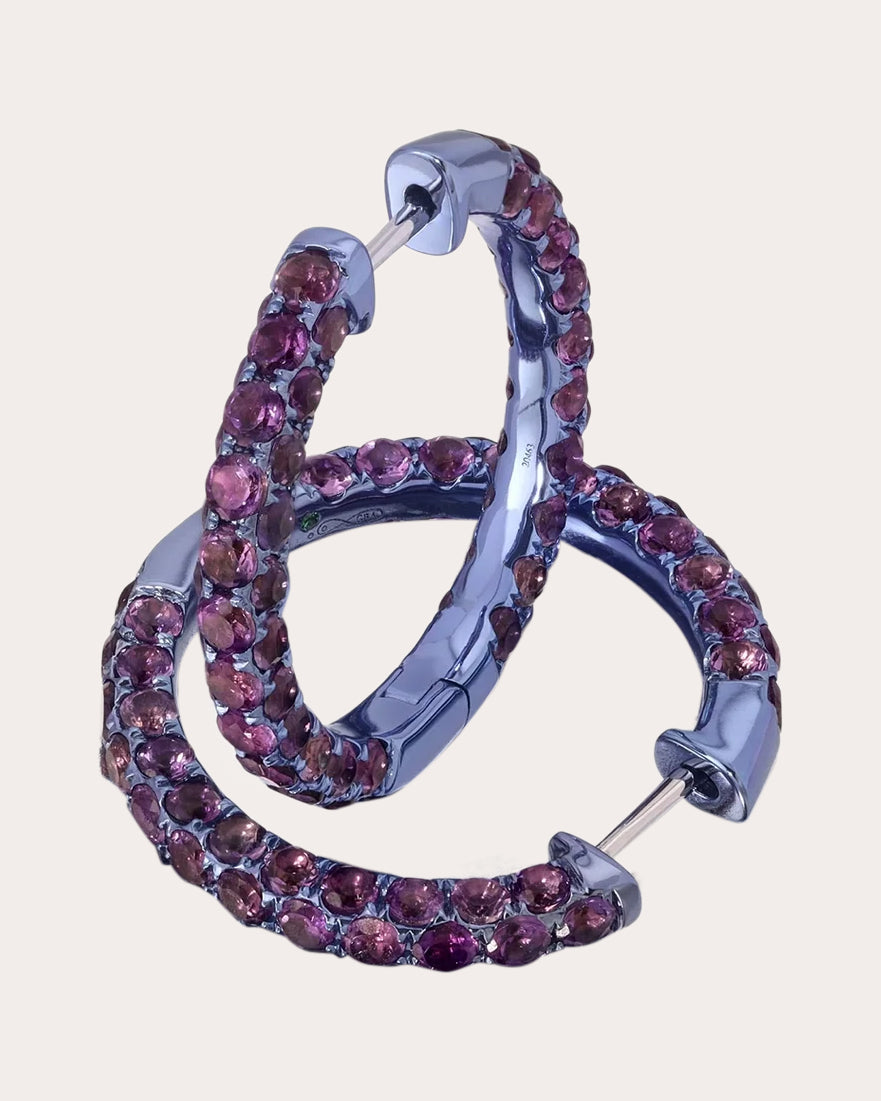 Three-Sided Large 18K Gold Amethyst Hoop Earrings