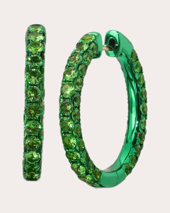 Three-Sided Large 18K Gold Tsavorite Hoop Earrings