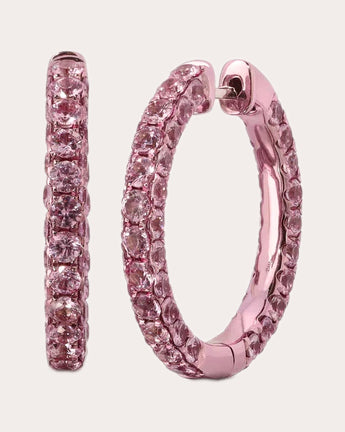 Three-Sided Large 18K Gold Sapphire Hoop Earrings