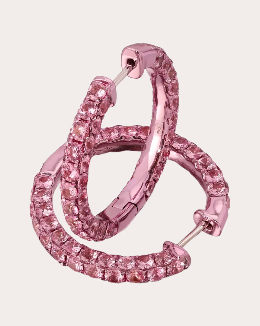 Three-Sided Large 18K Gold Sapphire Hoop Earrings
