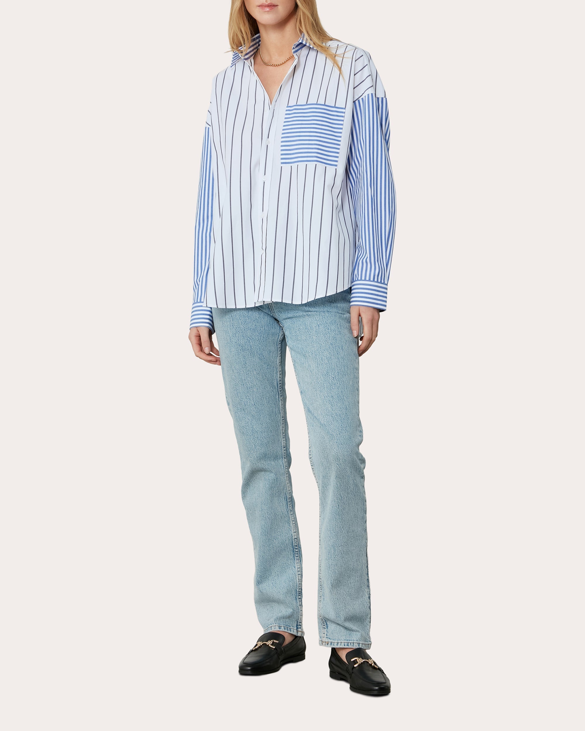 The Weekend Striped Patchwork Cotton-Poplin Shirt