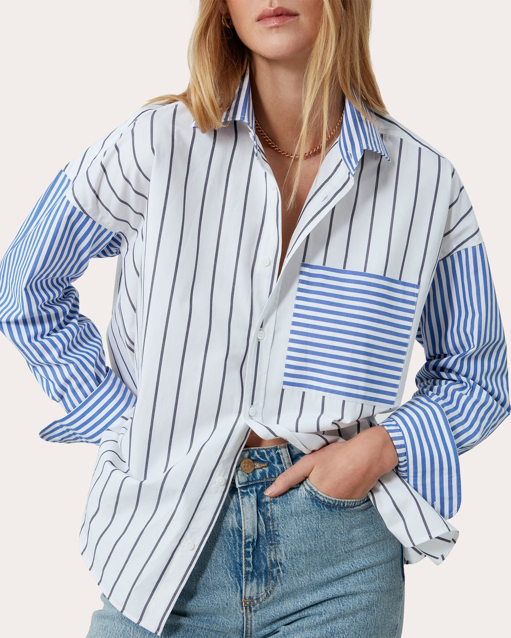 The Weekend Striped Patchwork Cotton-Poplin Shirt